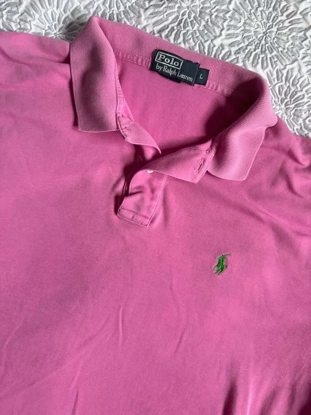 Polo Ralph Lauren Pink Short Sleeve Polo Shirt with Green Pony Logo Men’s L